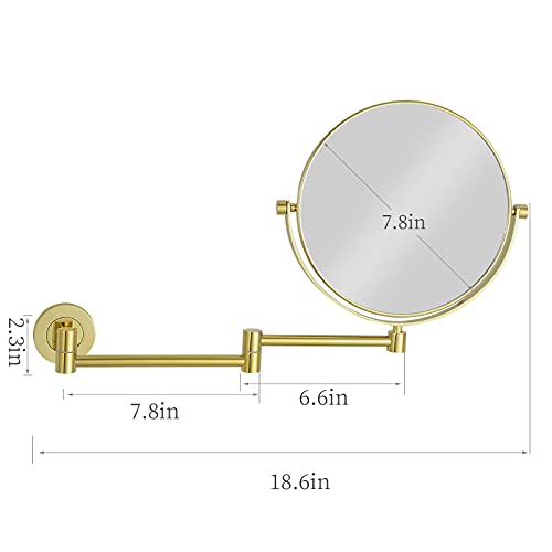 גורון 8 אינץ 'דו צדדי מסתובב קיר רכוב מראה מראת איפור עם הגדלה פי 10 לחדר האמבטיה במלון, גימור זהב מ1305 ג'