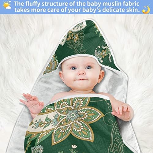VVFELIXL מגבת ברדס לתינוקות, מגבת רחצה פעוטות של פייזלי ירוק, מגבות תינוקות יילוד רכות כותנה לתינוק 35x35in 0-6T
