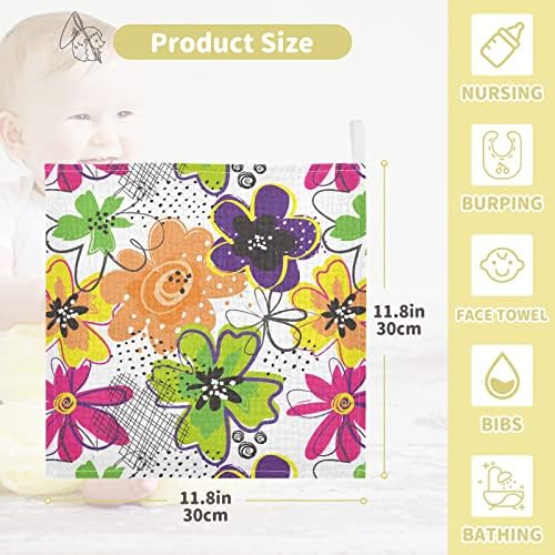 VVFELIXL מטליות כביסה לתינוקות פרחים צבעוניים כותנה מגבת כביסה לתינוקות לתינוקות לתינוקות רכים לתינוקות יילודים מגבונים לתינוקות, 11.8 x 11.8 אינץ ', 3 חבילה