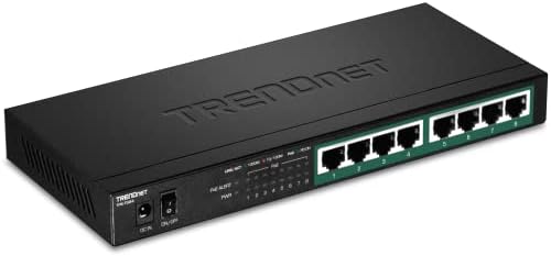 Trendnet 8-Port Gigabit Poe+ Switch, 120W POE תקציב כוח, קיבולת מיתוג של 16 ג'יגה-ביט לשנייה, IEEE 802.1p QoS, תמיכה מעבר DSCP, ללא מאוורר, הניתן להרכבה, הגנה על החיים, שחור, TPE-TG84