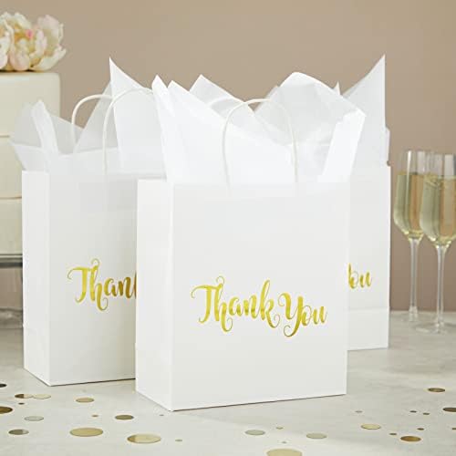 ג ' ובאלה 15 חבילה לבן תודה לך נייר מתנת שקיות עם ידיות, רקמות נייר לחתונה, תינוק מקלחת, מסיבת יום הולדת טובות