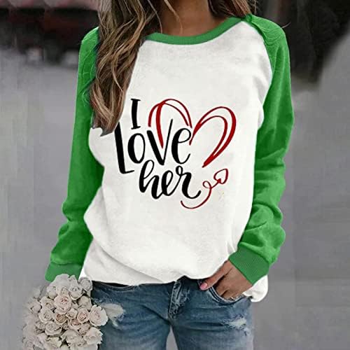 אופנה לנשים סווטשירטים מכתב מודפס סוודר שרוולים ארוכים חולצות חג האהבה סוודר טלאים