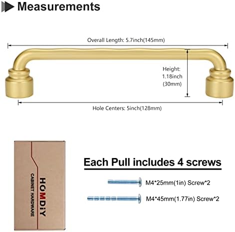 HOMDIY 10 חבילה 5 אינץ 'ארון זהב מוברש מושך ידיות ארונות מטבח זהב - ארון פליז מוברש מושך ארון זהב ידיות מגירות זהב מושך חומרת ארון מטבח זהב