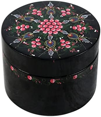 קופסת עץ מנגו פרחונית של נוביקה, שחור וורוד, שפע פרחוני '