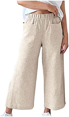 מכנסי קפרי הדפסים של נשים פס רגל רחבה הרם טרקלין מכנסיים רחבים מותניים גבוהים מכנסיים פלאצו מכנסיים קדמיים מכנסיים קצוצים