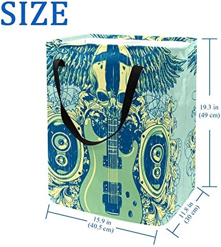 גיטרה רמקולים וגולגולת 60 ליטר עצמאי סל כביסה מתקפל גדול בגדי סל כביסה שקיות עם ידיות עבור בגדי צעצועים