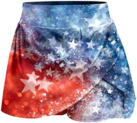 4 ביולי דגל אמריקה המריץ חצאיות עם מכנסיים קצרים לנשים מותניים גבוהים קפלים גולף זורמים סקורטס 2 ב 1 אימון קולוטות