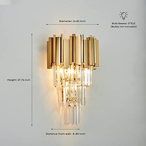 מודרני זהב קריסטל מנורת קיר-3 אורות פמוטים, 9 קריסטלים, קיר נברשת אור עבור חדרי שינה, חדר אוכל, סלון, חדר אמבטיה