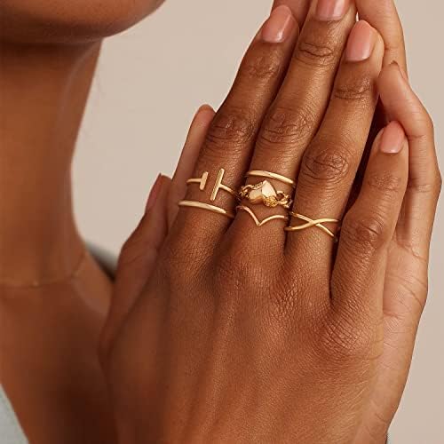 גנירצי טבעת לב זהב לנשים שרשרת קישור 14 קראט מצופה זהב סטאק מינימליסטי תכשיטי אצבע להקה עבה גודל 5-8