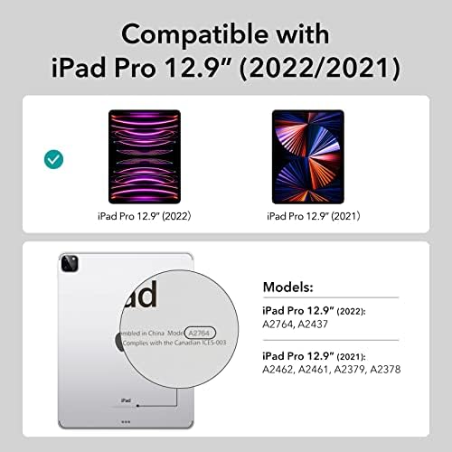 ESR עבור iPad Pro 12.9 אינץ ', כיסוי מגנטי ניתנת לניתוק, מעמד טריפולד חכם עם מעטפת קשה, עיפרון 2 טעינה אלחוטית, רזה ואור, סדרת Ascend, חלבית שחור