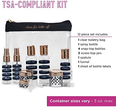בקבוקי נסיעות תואמים לנשים של מימיקה TSA וערכת תיקי טואלטיקה, 12 חלקים, קשת