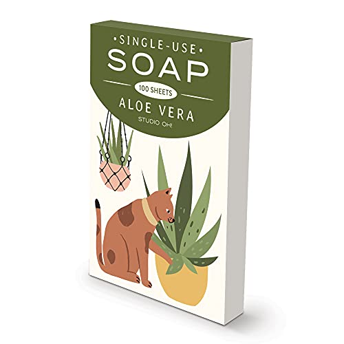 סטודיו הו! סדיני סבון לשימוש יחיד 100 - ספירה-מכור לצמחים-סדיני סבון לשטיפת ידיים ניידים באלוורה לניקוי ידיים בדרכים-הוסף לכיס , ארנק או תיק נסיעות