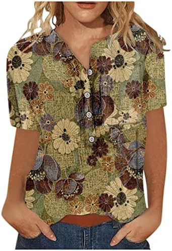 נשים גדול חולצות חולצות קיץ חולצה קצר שרוול מודפס גרפי טיז רופף כפתור עגול צוואר סוודר טוניקת חולצות