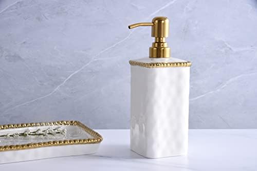 משאבת סבון יהירות של אמבטיה דקורטיבית במפרץ פמפה, חרסינה לבנה עם חיתוך זהב