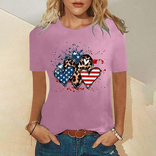 טופ 4 ביולי לנשים 2023 דגל אמריקאי הדפס גרפי הדפס גרפי פטריוטי חולצות יום עצמאות טוניקה צווארון