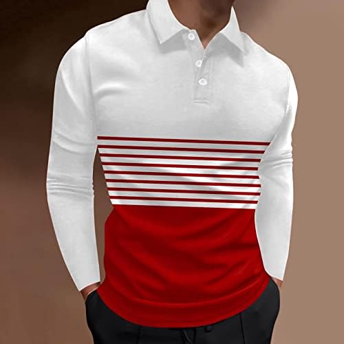 חולצות פולו לגברים של Dsodan, שרוול ארוך בקפיצי צבע בלוק טלאים טלאים צוואר צוואר גולף גולף
