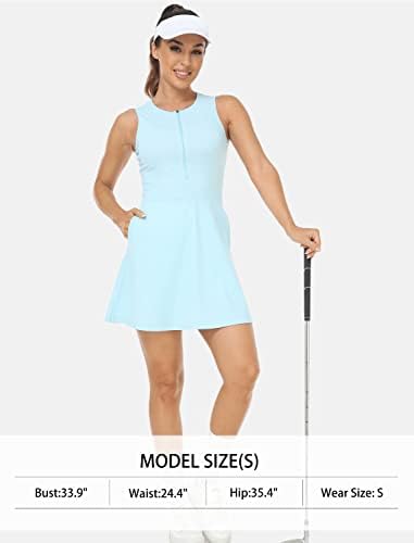 שמלות טניס של MOFIZ לנשים שמלת גולף ללא שרוולים עם מכנסיים קצרים מובנים ו -4 כיסים שמלת אימון אתלטית צוואר