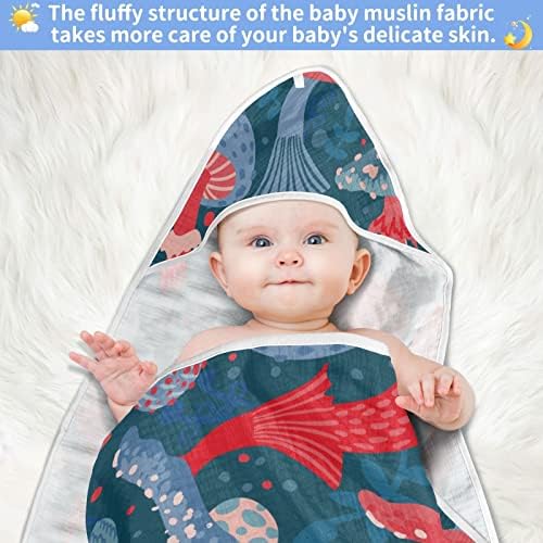 VVFELIXL פטריות מגבות עם ברדס לתינוקות סופגות מגבות לתינוקות כותנה מגבת רחצה רכה לתינוק, פעוט 35x35in אוכל כחול