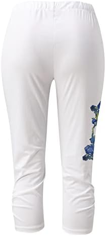 מכנסי קפרי של HDDK פלוס גודל לנשים חוף קיץ, מכנסי פשתן מותניים גבוהים אלסטיים הדפסים מזדמנים רטרו נוחית בוהו קצרה