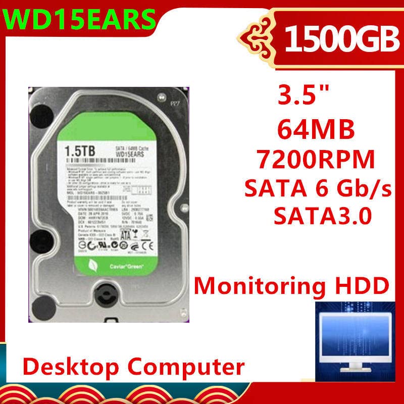 HDD לירוק 1.5TB 3.5 SATA 6 GB/S 64MB 7200RPM עבור HDD פנימי לכונן קשיח מעקב עבור WD15EARS