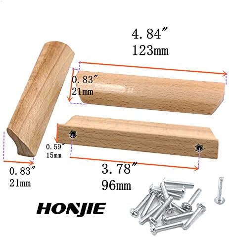 Honjie 10PCS ריהוט מוצק מעץ מושך ידיות, מצויר בידיות מעץ חלקה מטפל בידית ארונות ארונות ידית ארונות משיכה, אורך 4.84 , חור דיס .3.78