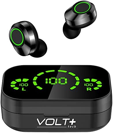 Volt Plus Tech Wireless V5.3 LED Pro אוזניות אוזניים התואמות ל- Blu Studio שלך C 5+5 IPX3 מים Bluetooth ומי הזיעה/הפחתת רעש & Quad Mic