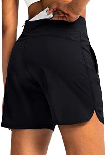 מכנסיים קצרים לנשים עם רוכסן עם כיסי רוכסן בגודל 7 אינץ 'בגובה המותניים האימון האתלטי אימון מכנסי קיץ קצרים לנשים