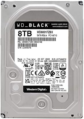 Western Digital 8TB WD ביצועים שחורים כונן קשיח פנימי HDD - 7200 סלד, SATA 6 GB/S, מטמון של 256 מגה -בייט, 3.5 - WD8001FZBX