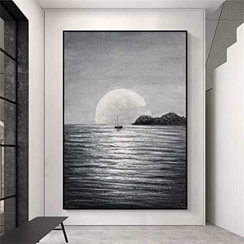 יד מצוירת בשחור לבן אוקיינוס נוף ימי נוף ציור שמן על בד עיצוב הבית
