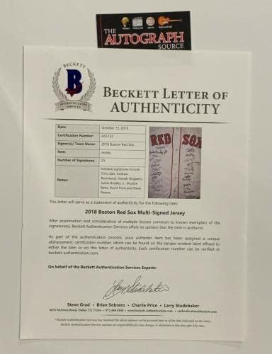 2018 צוות בוסטון רד סוקס חתם על סדרת העולם ג'רזי חתימה על ידי 23 MLB BAS - חתימות MLB גופיות