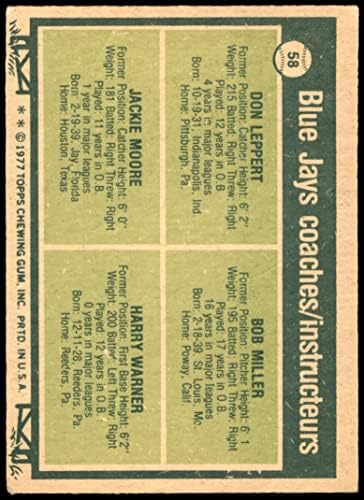 1977 O-PEE-CHEE 58 Blue Jays מאמנים דון לפרט/בוב מילר/ג'קי מור/הארי וורנר טורונטו בלו ג'ייס