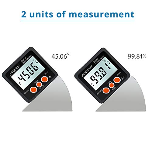 Autoutlet זווית דיגיטלית Finder מדד זווית מגנטית Finder Finder Digital Pretractor endlinometer Miter זווית זווית קופסה קוביית קובייה לעיבוד עץ, מסור שולחן עם תאורה אחורית 0-360 ° סיבוב