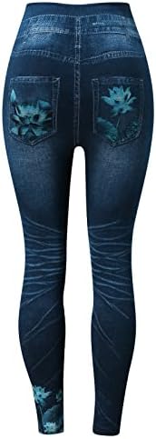 חיקוי נשים של Vezad, חותלות ג'ינס פלוס מכנסי הדפס דקיקים בגודל מכנסי טרקלין מותניים גבוהים