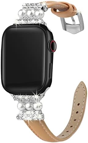 רצועת עור תואמת את Apple Watch Ultra נשים Pearl Diamond Bling Bling Iwatch Band