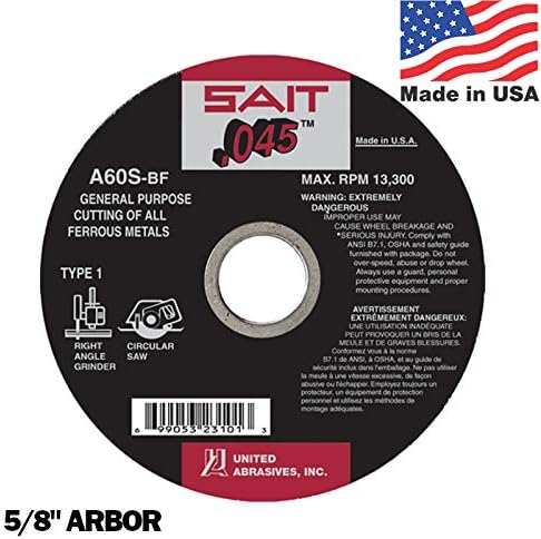SAIT שוחק גלגלים חתוכים A60S סוג 1 מטחנה גלגל חיתוך 4 אינץ 'x 5/8 אינץ' סרבור