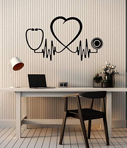 ויניל מדבקות קיר בריאות פעימות לב מרפאת משרד תרשים לב מדבקות קיר גדול דקור שחור