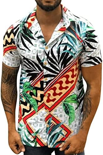 חולצות הוואי של UBST, שרוול קצר קיץ עלים טרופיים כפתור הדפסה כלפי מטה רגוע בכושר דש צווארון אלוהה חולצה בגדים בגדים חולצות טריקו