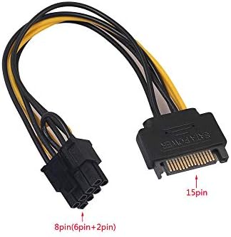 Atneway 15pin SATA זכר עד 8 PCI-E נשי בכרטיס מסך נשי כבל מתאם אספקת חשמל, 8 PIN PCIE ל- SATA כבל חשמל 15 PIN