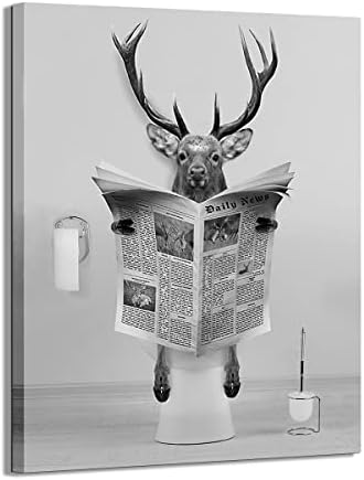 צבי מצחיק קישוט קיר אמבטיה קיר קיר שחור לבן צבי בוד קיר בקישוט אמבטיה אמנות חיה הומוריסטית אמנות אמבטיה מודפס