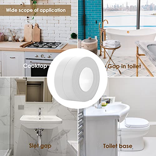 3 חבילות קלטת קלטת קלטת PVC דבק עצמי לאמבטיה ומטבח אטם קלטת איטום לשטח, כיור, חדר אמבטיה, שירותים, מגן על קיר רצפת אמבטיה 1.5 x 10.7ft
