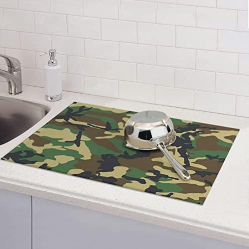 צבאי ירוק CAMO מודפס מטבח מודפס כרית ייבוש מיקרופייבר כלים כרית ייבוש למסעדת מטבח סופגת כפול צדדית 18x24in