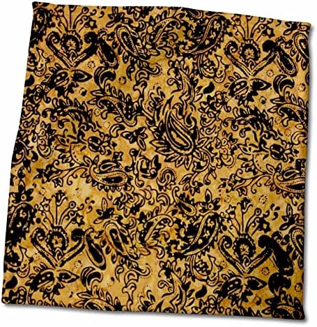 3drose פלורן דקורטיבי - רקע זהב עם מגילה שחורה פייזלי - מגבות