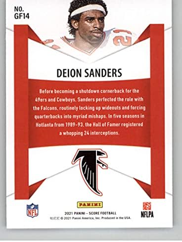 2021 משחק ציון פנים 14 Deion Sanders Atlanta Falcons כרטיס מסחר בכדורגל