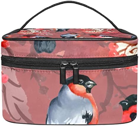 תיק איפור נסיעות של Yoyoamoy עם תא, ציפורים אסתטיות דפוס אדום מארז קוסמטי גדול מארגן אחסון יופי קופסה יופי עם ידית