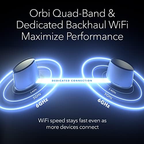 מערכת רשת WiFi 6E של NetGear Orbi WiFi 6E, נתב עם 2 מרחיבי לוויין, מהירות 10.8 ג'יגה-ביט לשנייה, כיסוי של עד 9,000 מר, 200 מכשירים, 10 ג'יג אינטרנט, Axe11000 802.11 גרזן