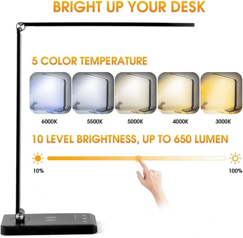מנורת שולחן LED של IRDFWH עם 5 בהירות רמת 5 מצבי תאורה לעומק עומק עין קריאה אור שולחן אור לפנסי מנורת שולחן משרדים ביתי