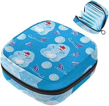 שקית אחסון מפיות סניטרית, שקית כרית הווסת ספינות תחתונים מחזיק טמפון מוצר נשי עם רוכסן לנשים נערות נשים נשים, איש שלג כחול