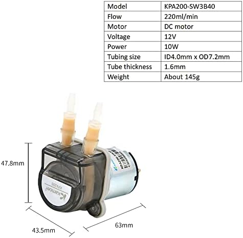 קאמואר 200 משאבה פריסטלטית קטנה 12 וולט זרימה גבוהה משאבת מינון נוזלי מעבדה 4.0 מ מ מזהה 7.2 מ מ 220 מ מ / דקה