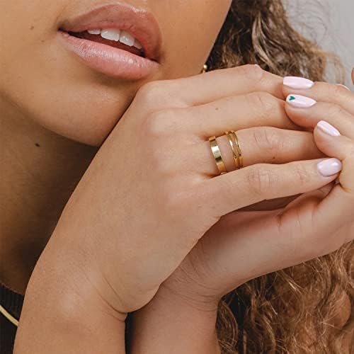 טבעות מלאות זהב 14 קראט טבעות ערימה לנשים בנות טבעת זהב דקה ניתנת לגיבוב טבעת להקת הצהרה רגילה גודל התאמה נוחה 5 עד 10 2 יחידות/3 יחידות/4 יחידות/5 יחידות