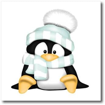 3 דרוז פינגווין חמוד בכובע חורף וצעיף ירוק נענע. - ברזל על העברות חום